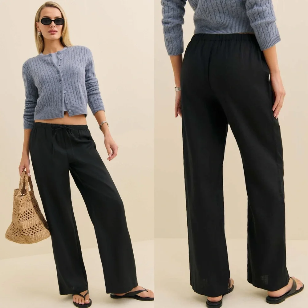 Reformation Olina Linen Pants in Black Size XS